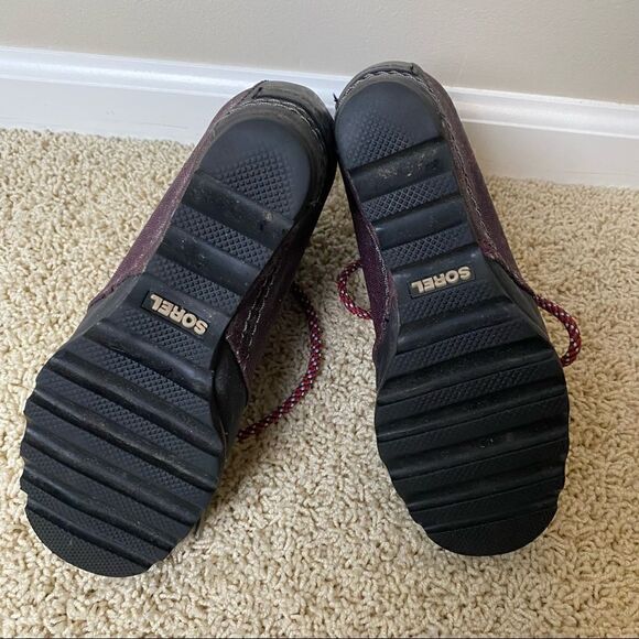 Sorel PDX Lace up Wedge Lexie Wedge Maroon Black Leather Canvas 6.5 - Picture 5 of 6
